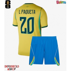 Brasilien Lucas Paqueta #20 Hjemmebanesæt Børn VM 2026 Kort ærmer (+ korte bukser)